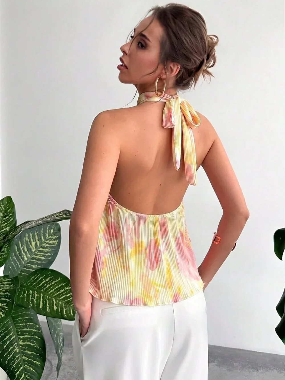 Boho Women's Floral Print Ruched Halter Neck Blouse